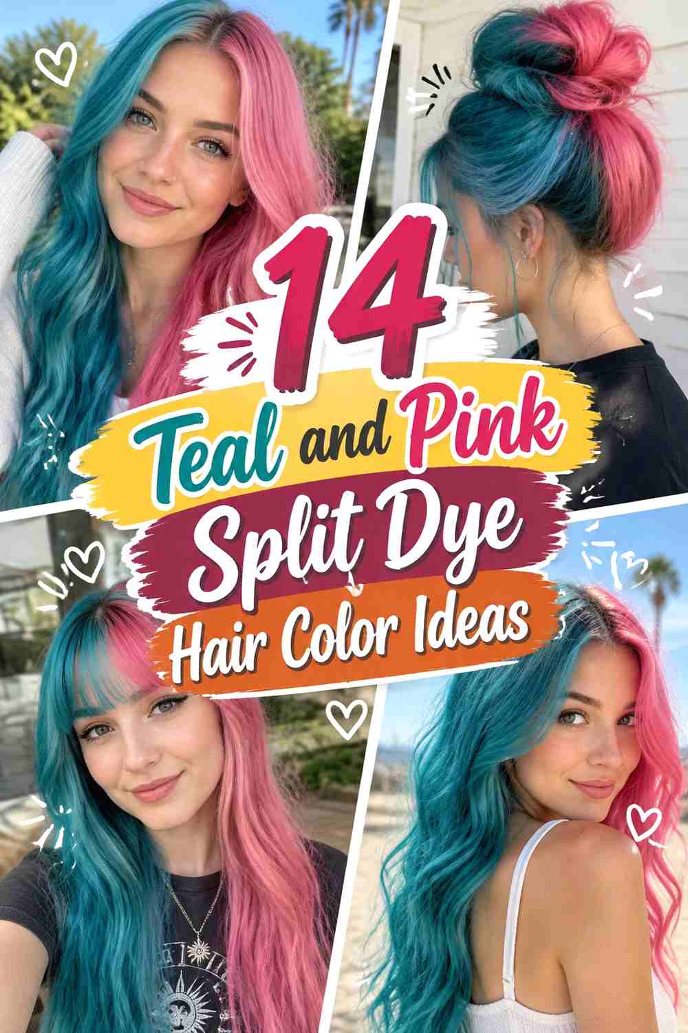 14 Teal and Pink Split Dye Hair Color Ideas