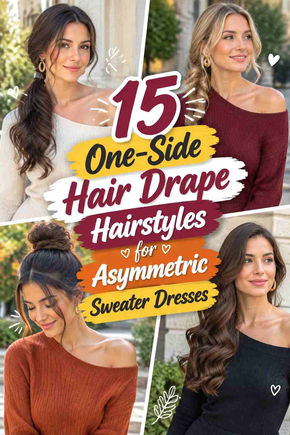 15 One-Side Hair Drape Hairstyles for Asymmetric Sweater Dresses