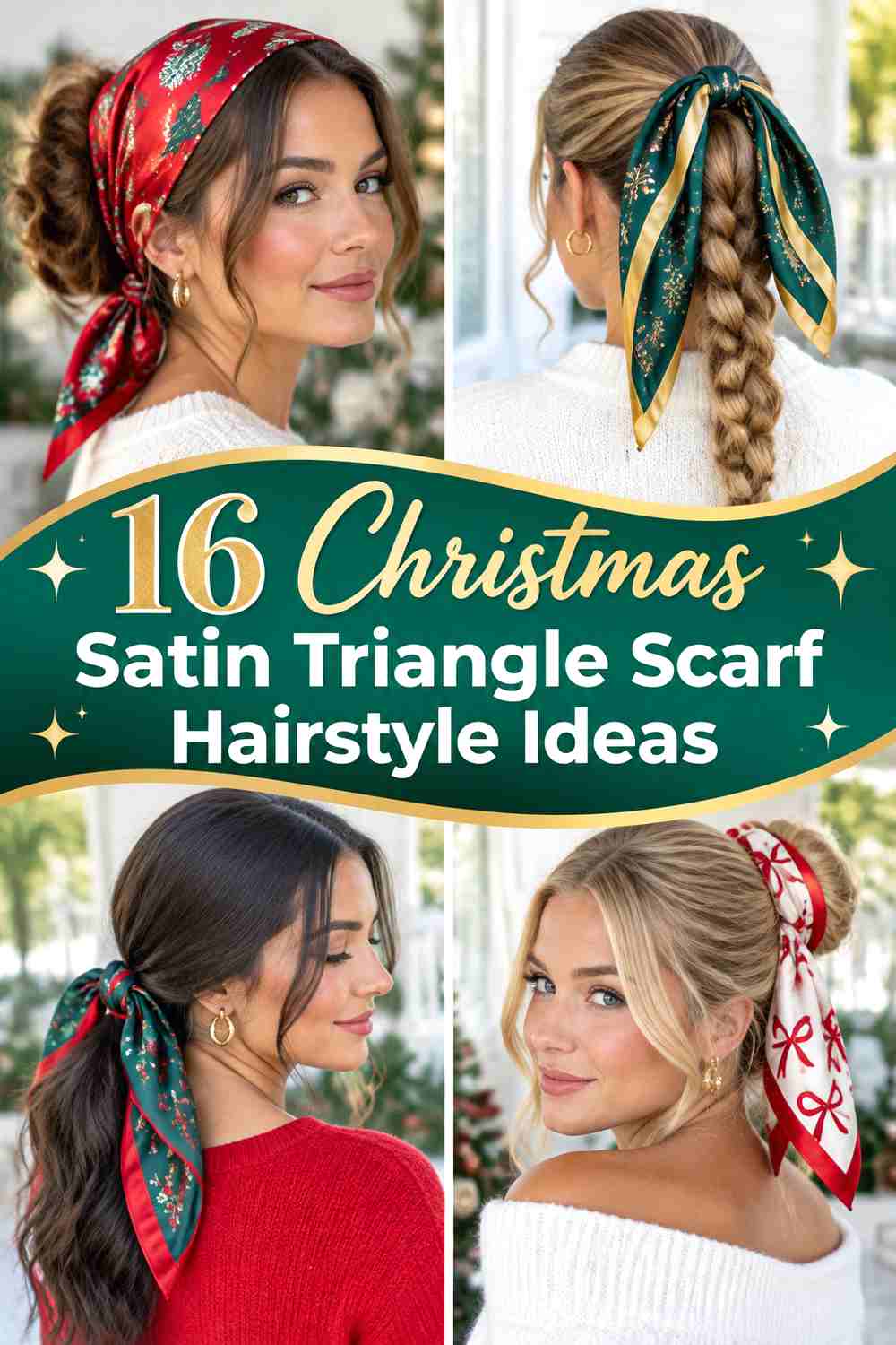 16 Christmas Satin Triangle Scarf Hairstyle Ideas