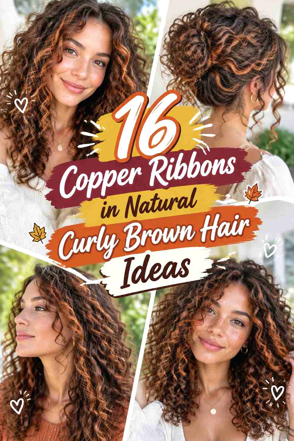 16 Copper Ribbons in Natural Curly Brown Hair Ideas