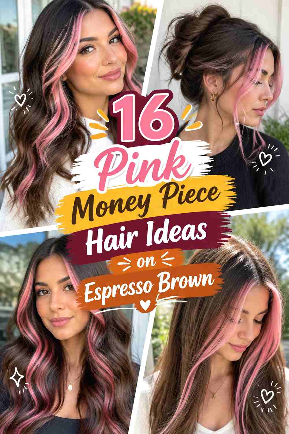16 Pink Money Piece Hair Ideas on Espresso Brown