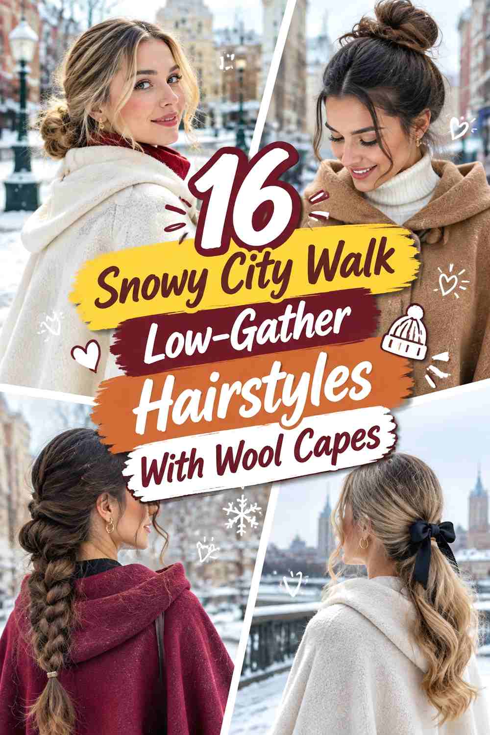 16 Snowy City Walk Low-Gather Hairstyles With Wool Capes