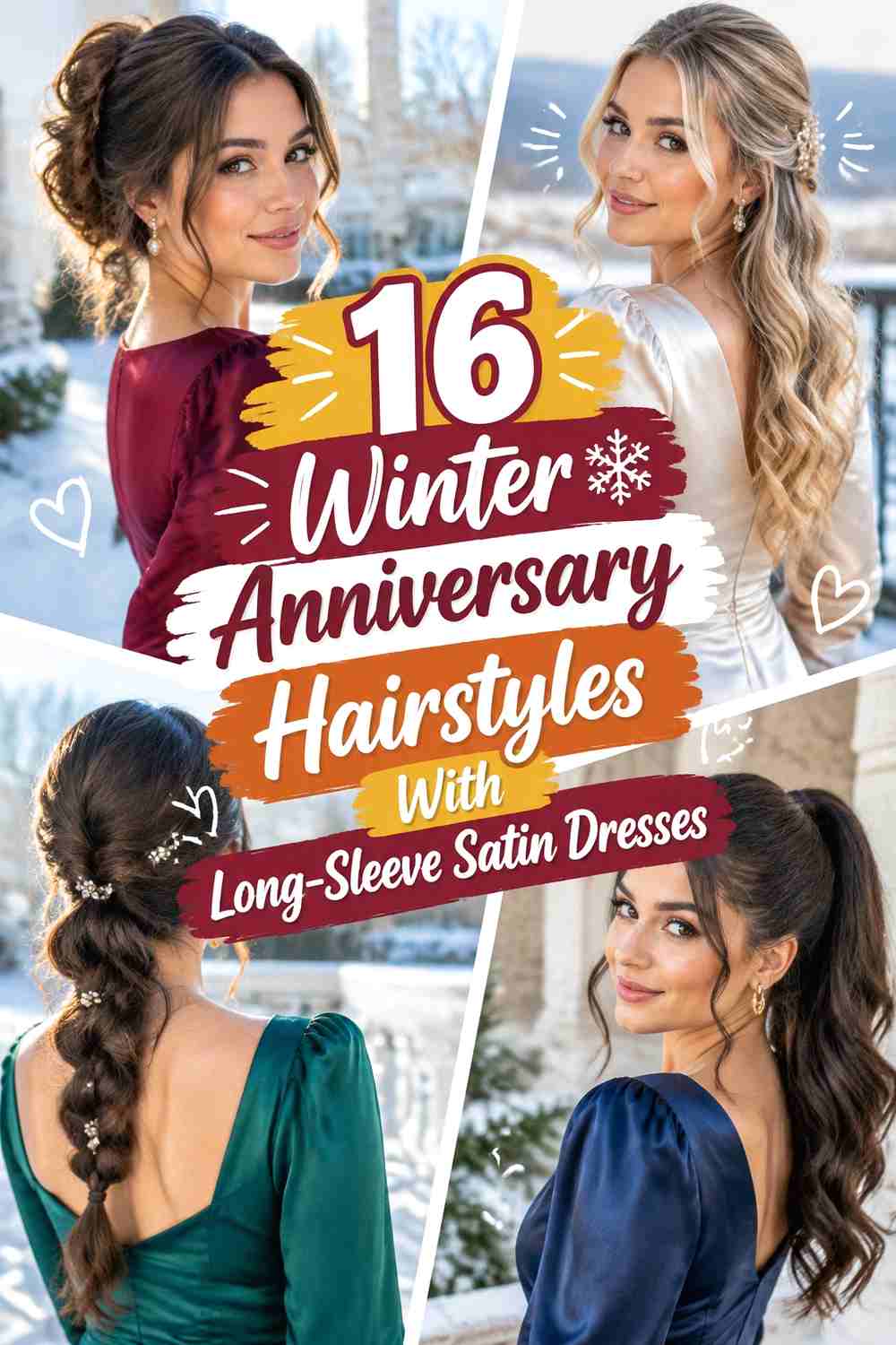 16 Winter Anniversary Hairstyles With Long-Sleeve Satin Dresses