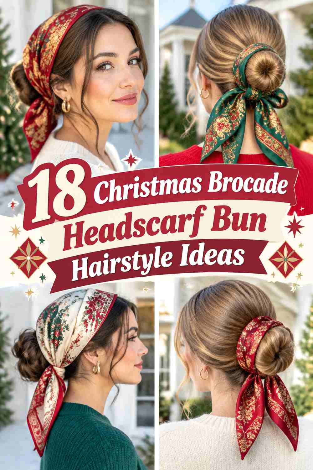 18 Christmas Brocade Headscarf Bun Hairstyle Ideas