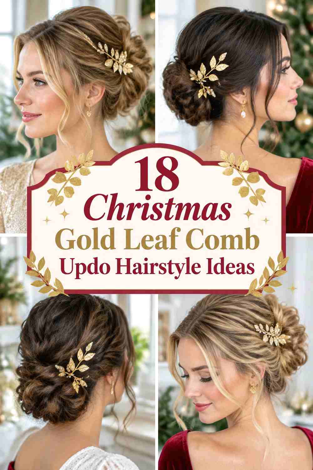 18 Christmas Gold Leaf Comb Updo Hairstyle Ideas