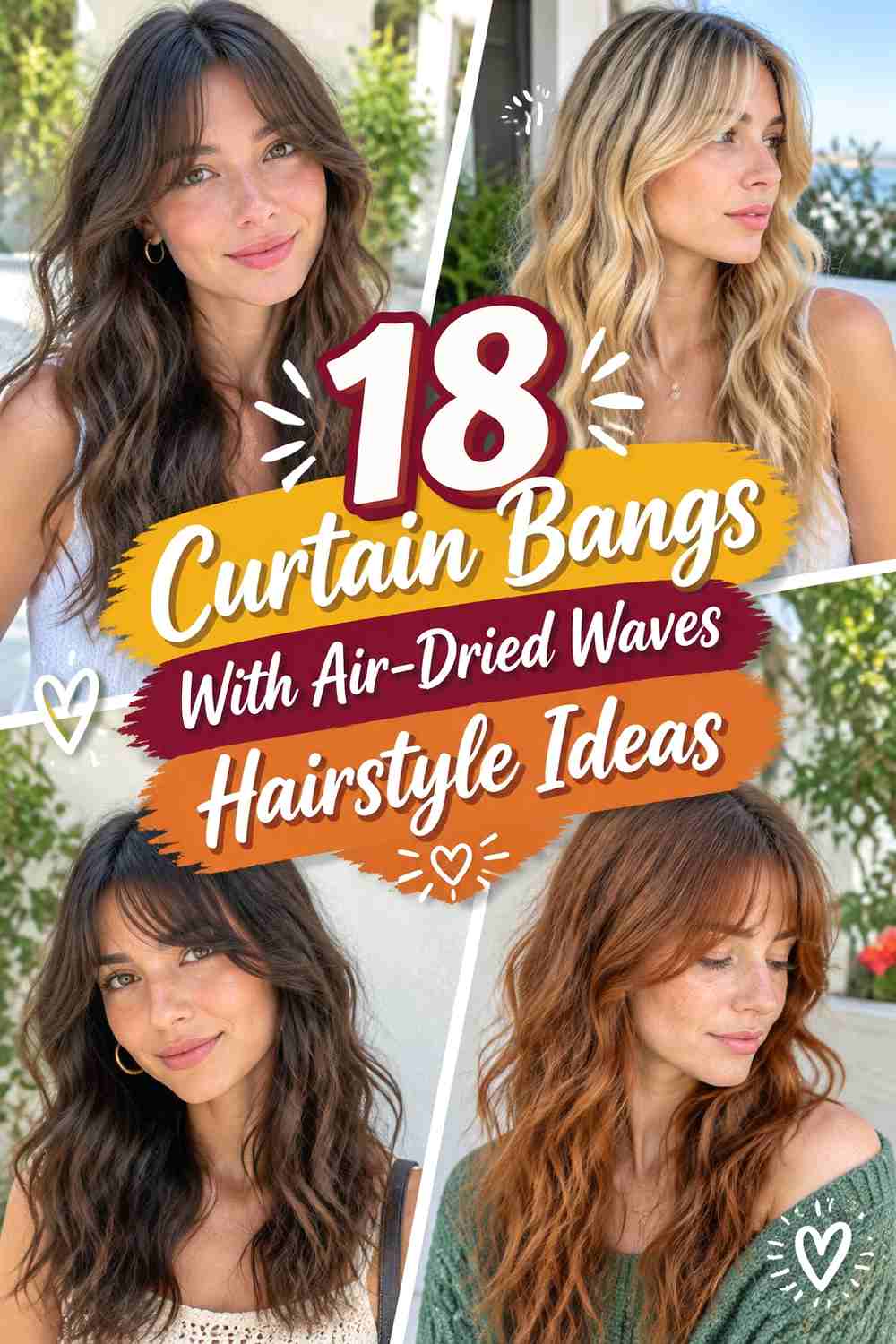 18 Curtain Bangs With Air-Dried Waves Hairstyle Ideas