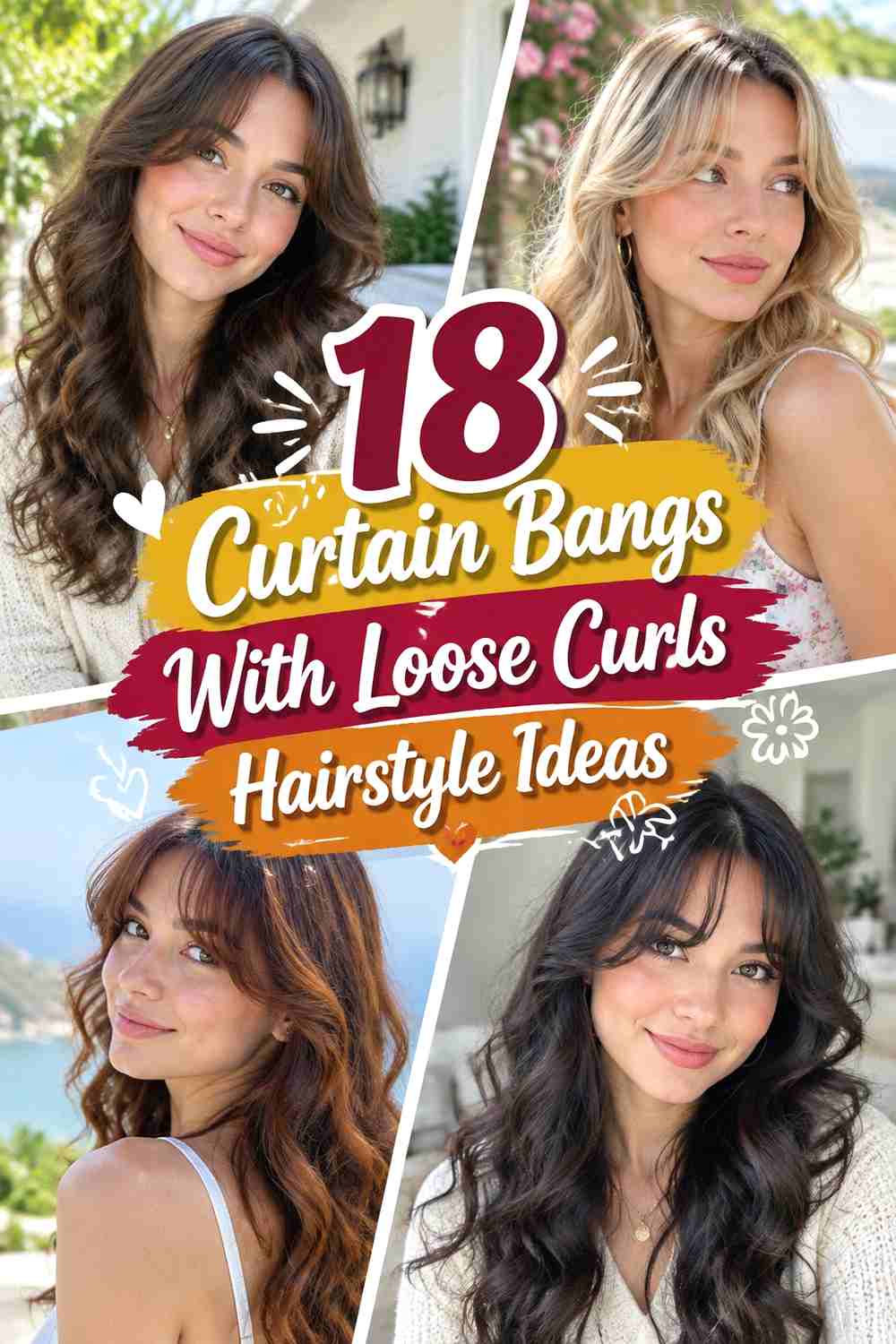 18 Curtain Bangs With Loose Curls Hairstyle Ideas