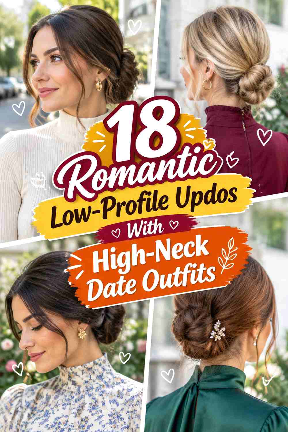 18 Romantic Low-Profile Updos With High-Neck Date Outfits