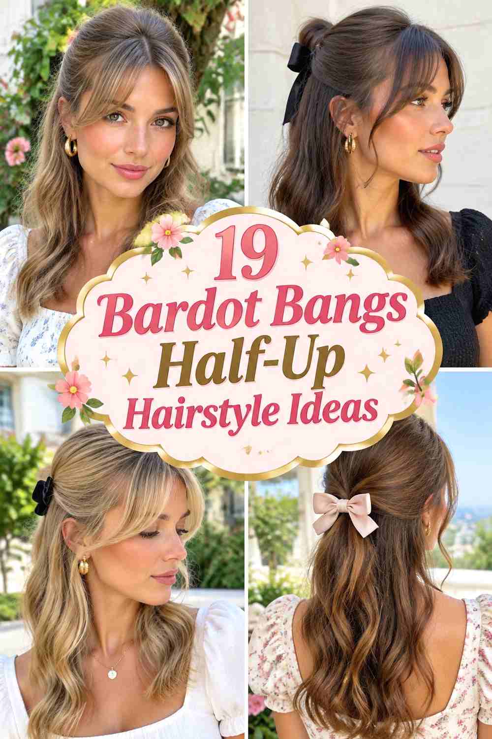 19 Bardot Bangs Half-Up Hairstyle Ideas