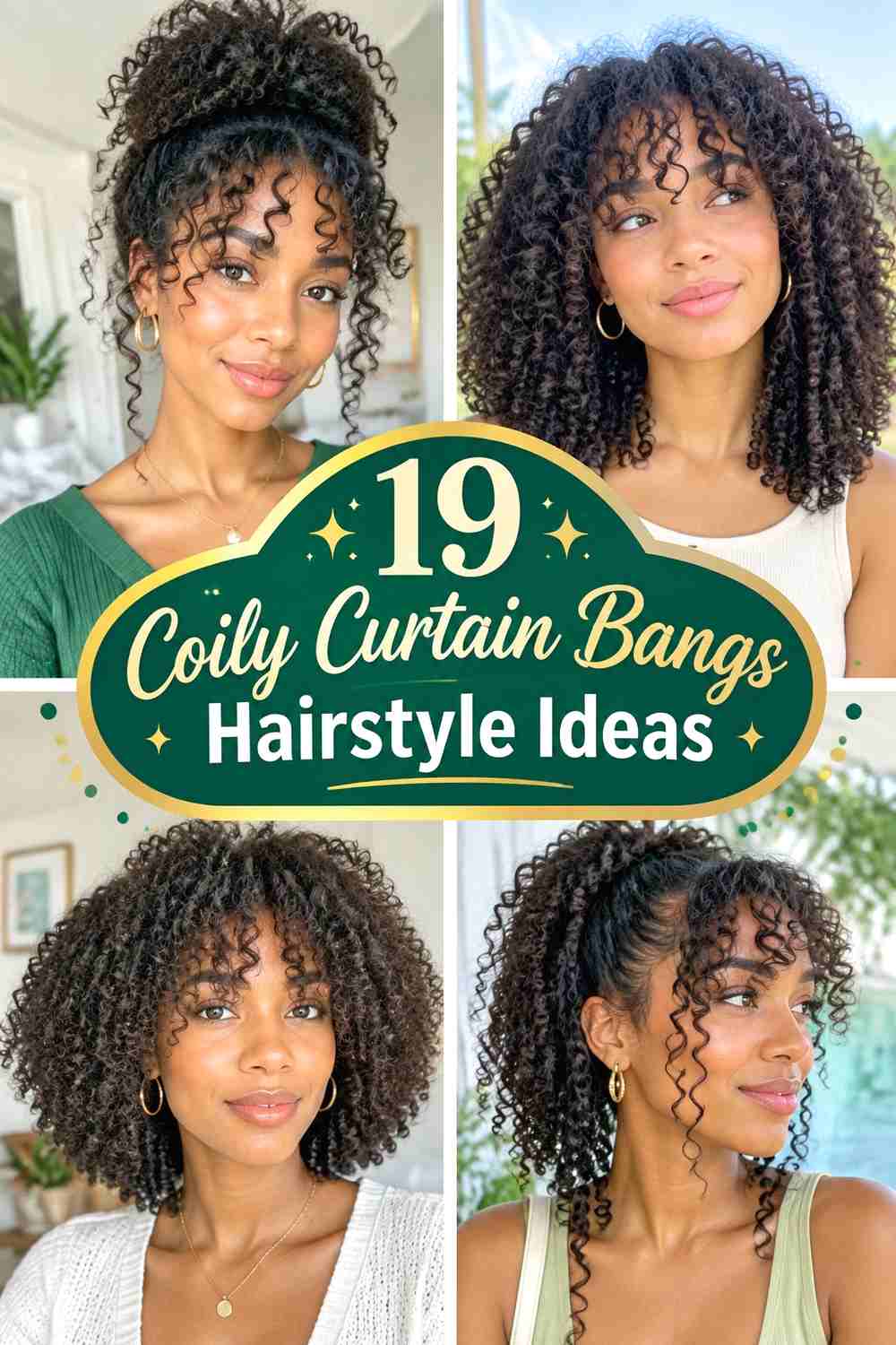 19 Coily Curtain Bangs Hairstyle Ideas