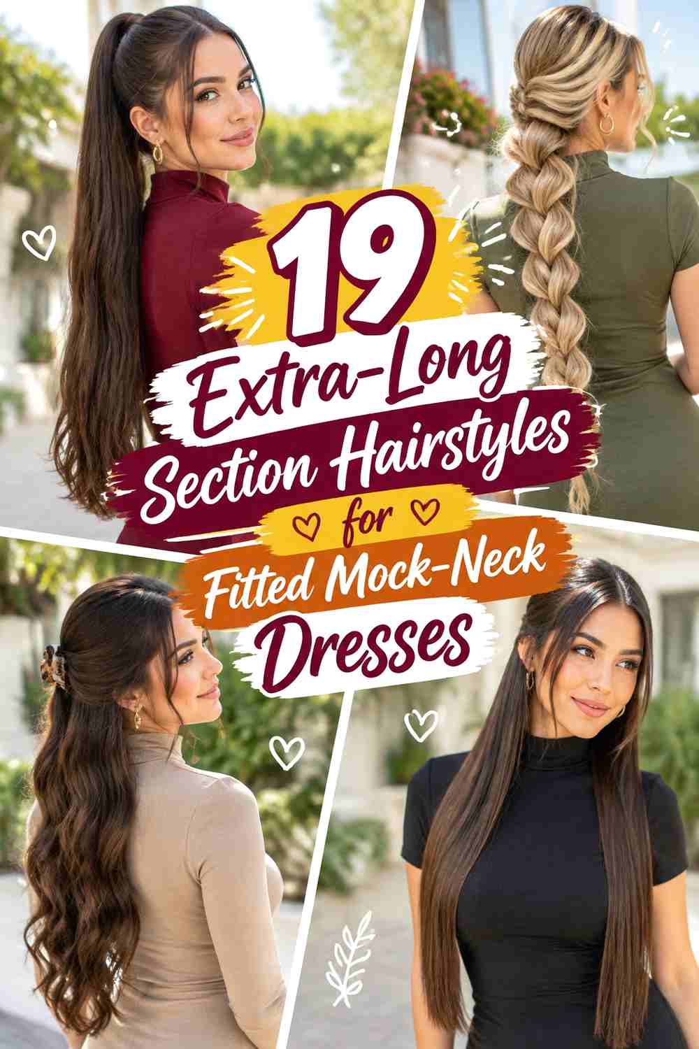 19 Extra-Long Section Hairstyles for Fitted Mock-Neck Dresses