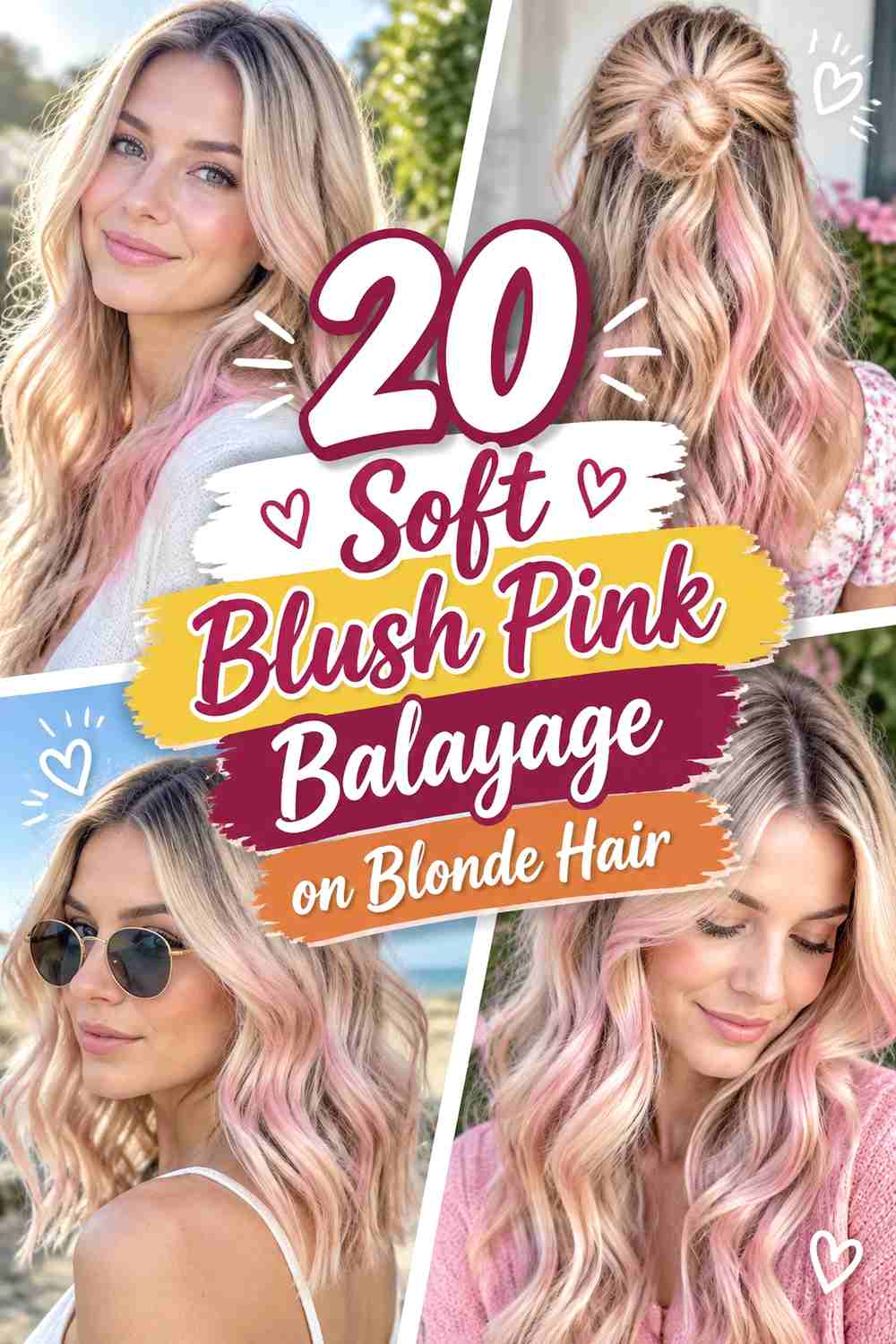 20 Soft Blush Pink Balayage on Blonde Hair
