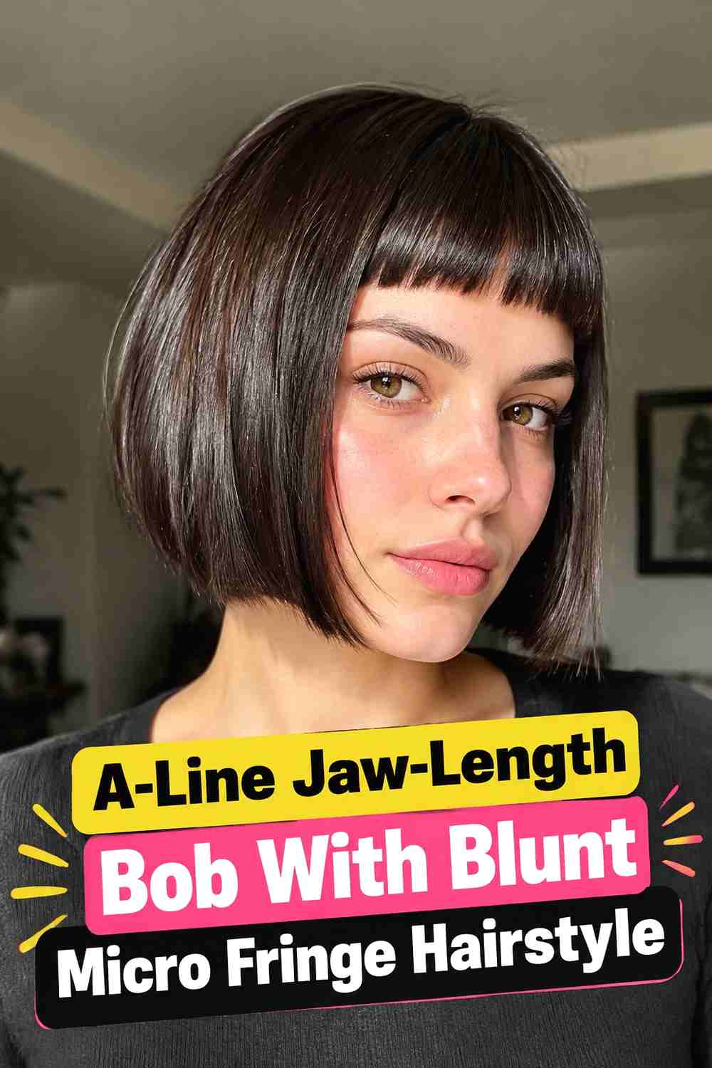9. A Line Jaw Length Bob With Blunt Micro Fringe Hairstyle