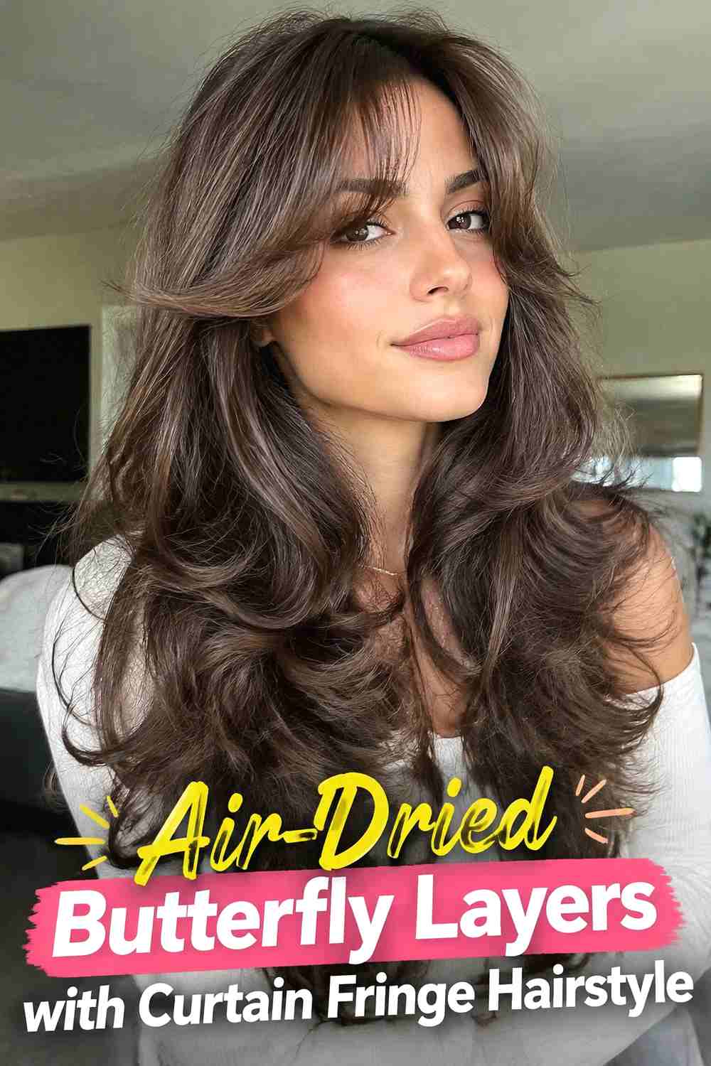 3. Air Dried Butterfly Layers With Curtain Fringe Hairstyle