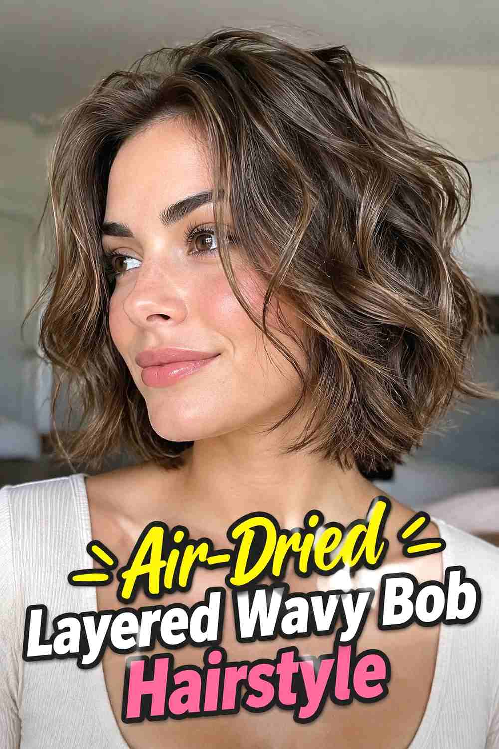 12. Air Dried Layered Wavy Bob Hairstyle