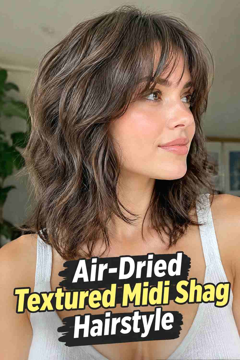 11. Air Dried Textured Midi Shag Hairstyle