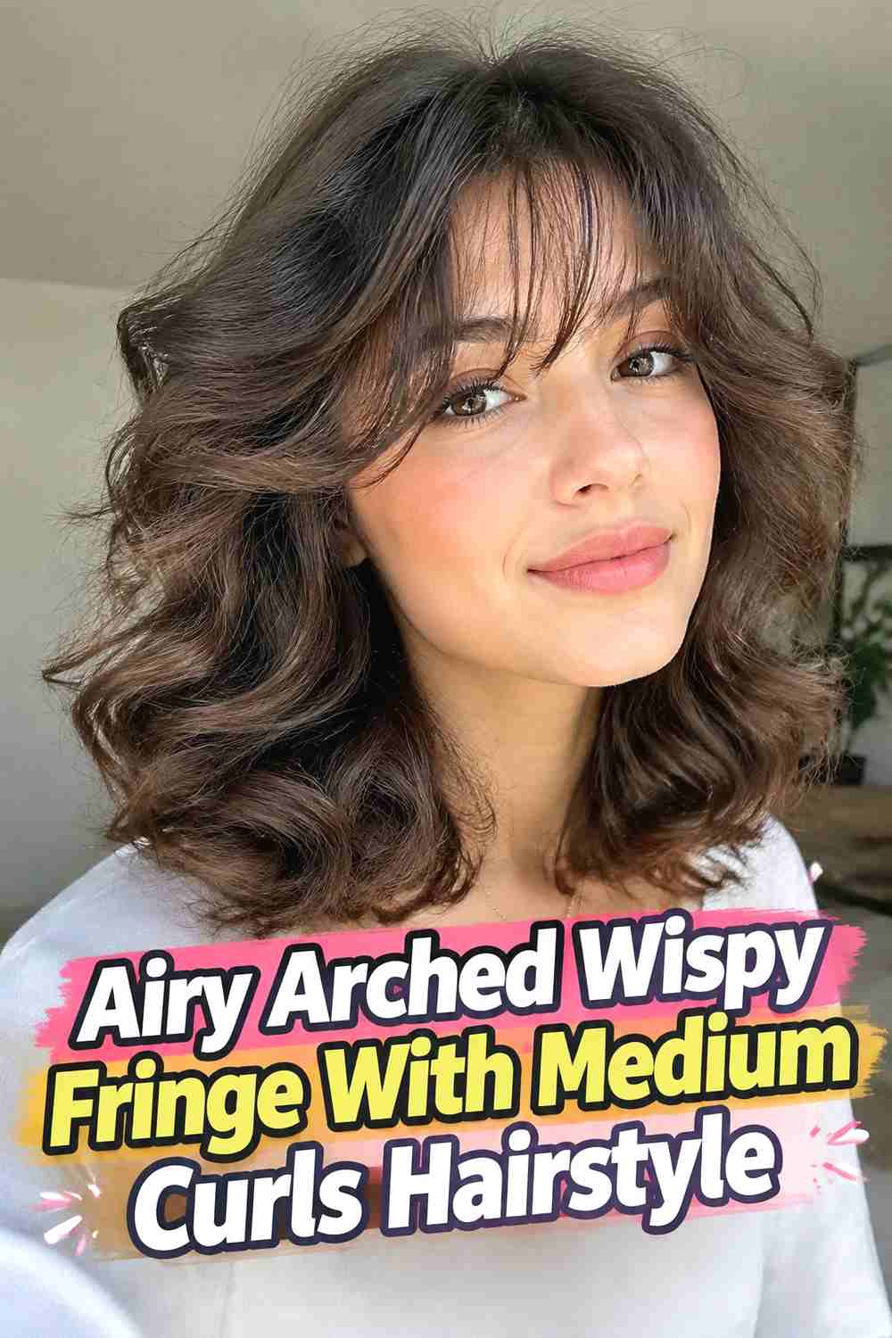 9. Airy Arched Wispy Fringe With Medium Curls Hairstyle