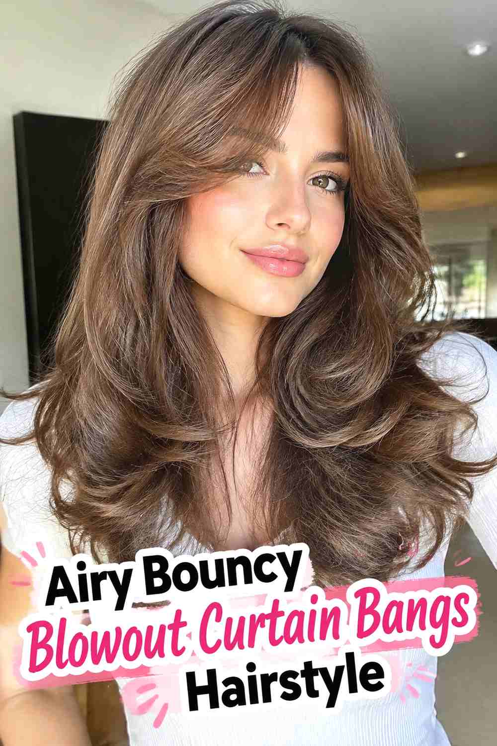 8. Airy Bouncy Blowout Curtain Bangs Hairstyle