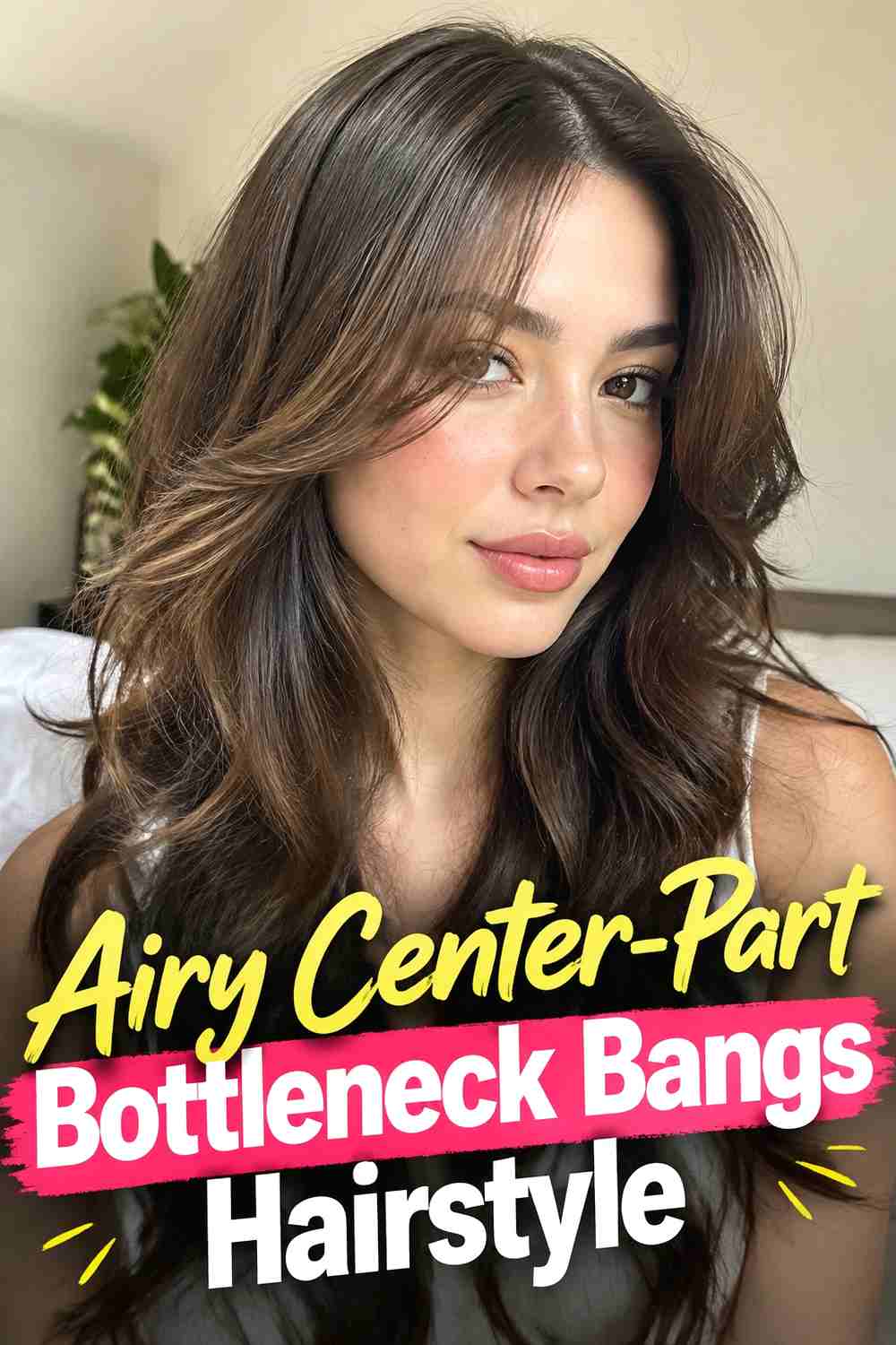 4. Airy Center Part Bottleneck Bangs Hairstyle
