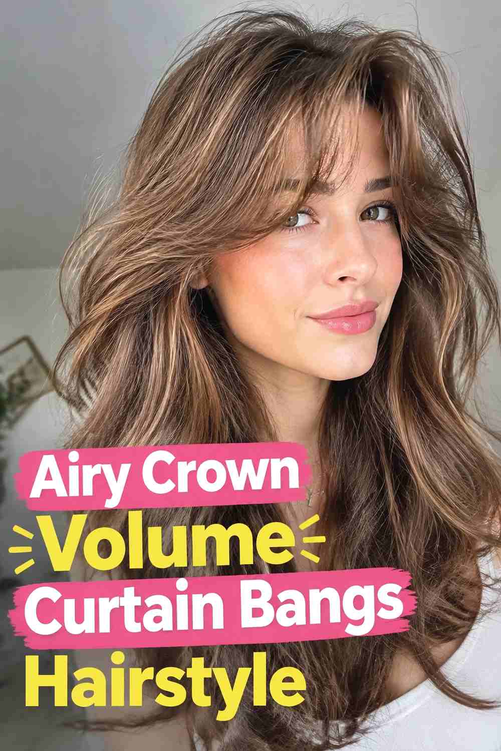 9. Airy Crown Volume Curtain Bangs Hairstyle