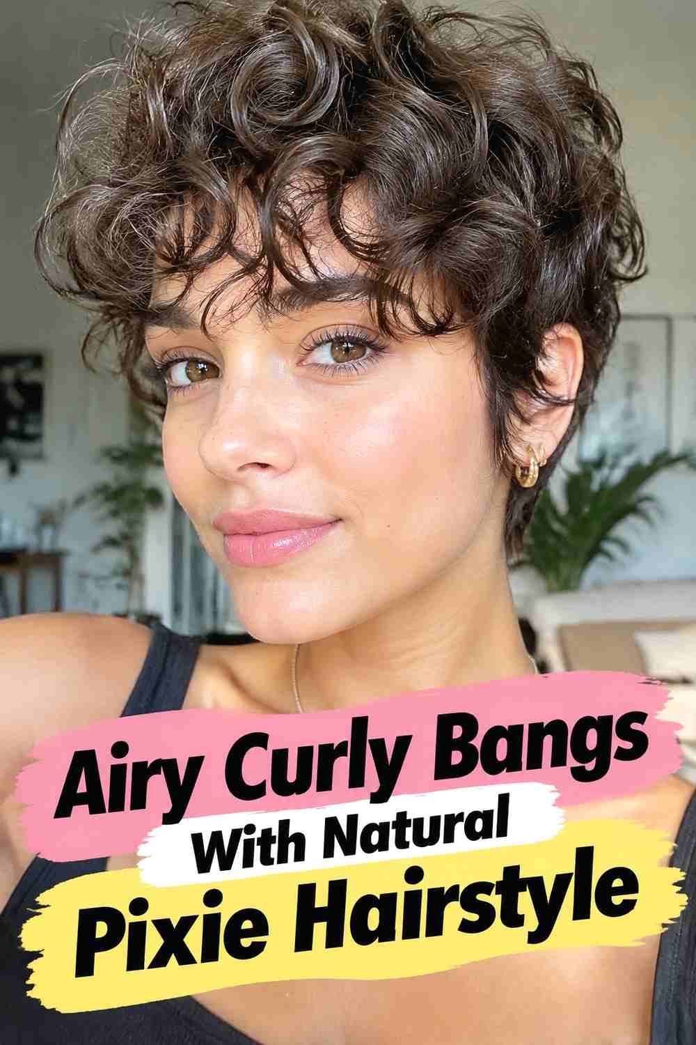 15. Airy Curly Bangs With Natural Pixie Hairstyle