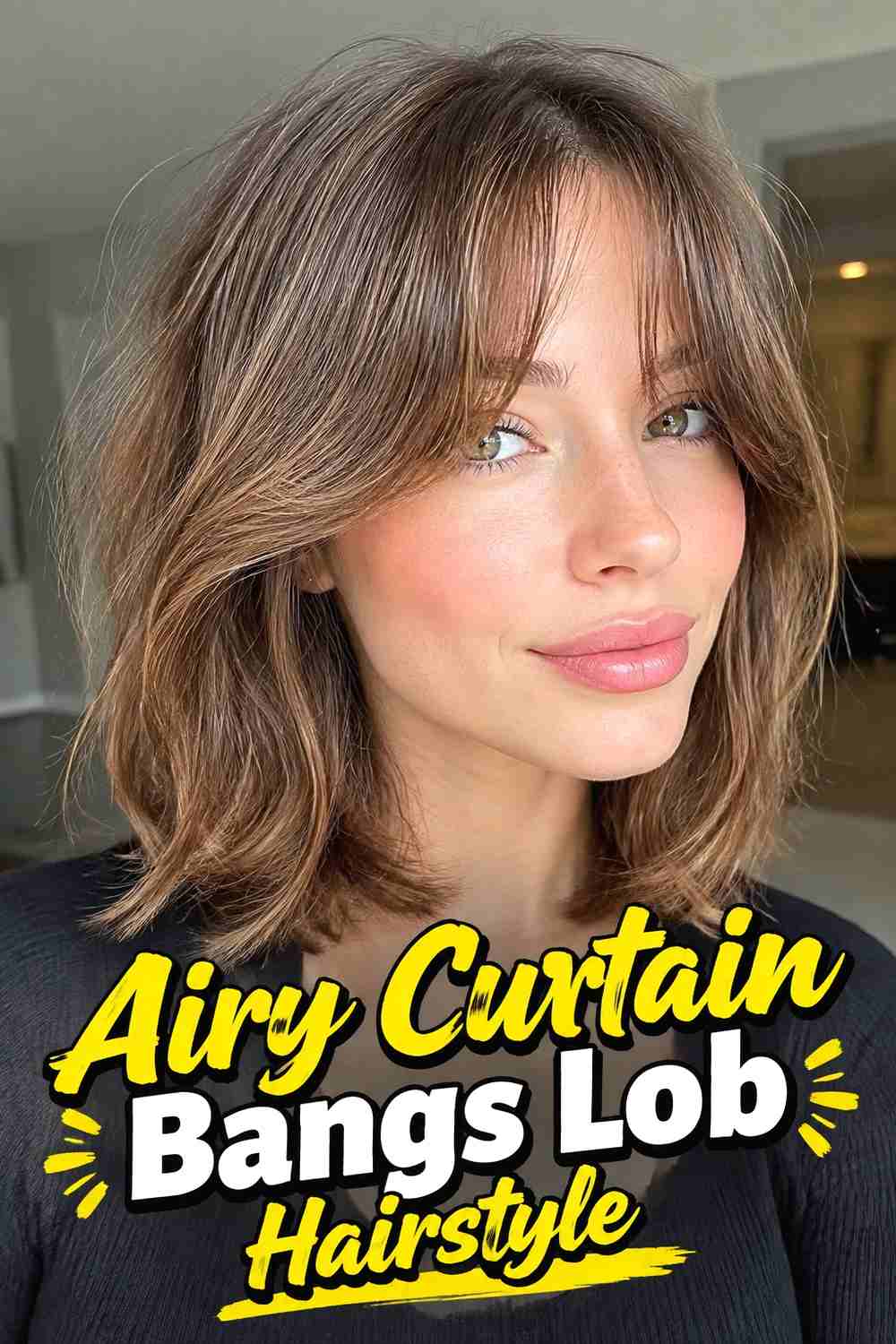 4. Airy Curtain Bangs Lob Hairstyle