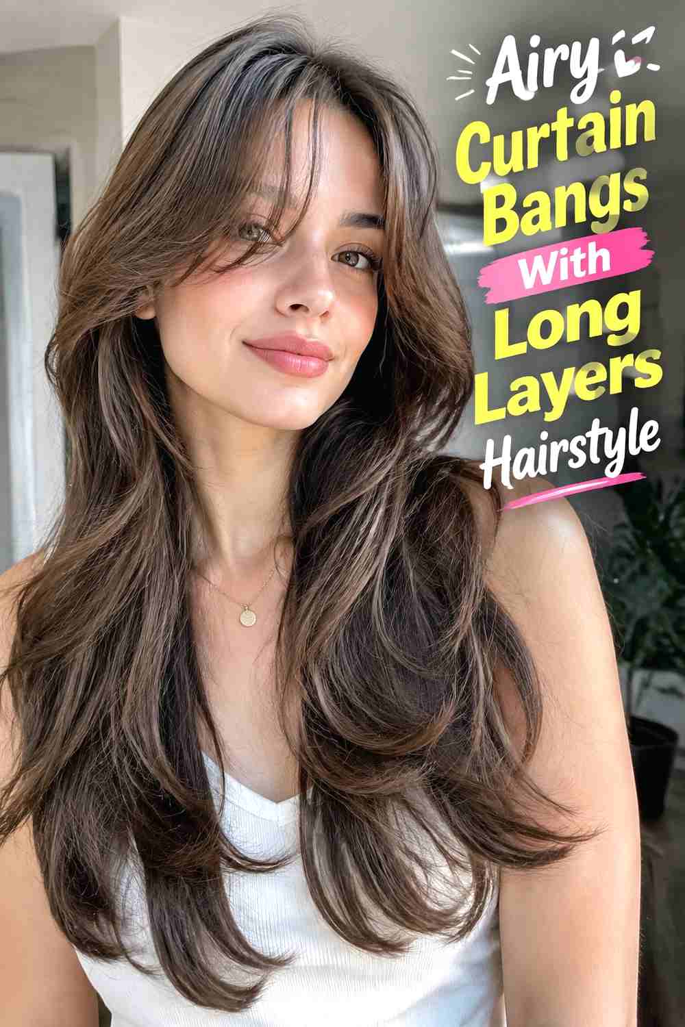 7. Airy Curtain Bangs With Long Layers Hairstyle
