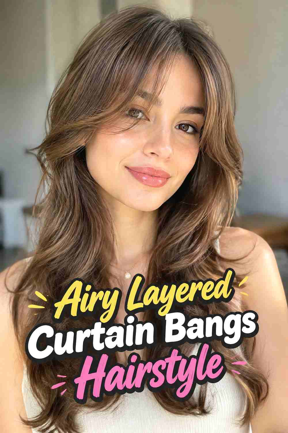 4. Airy Layered Curtain Bangs Hairstyle