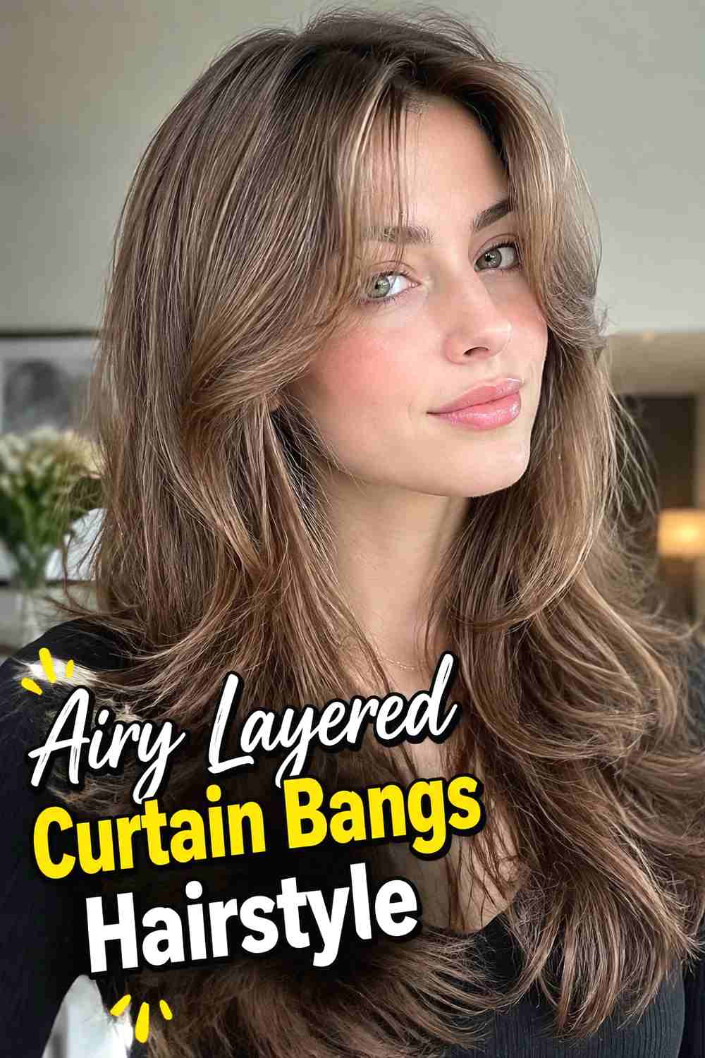 18. Airy Layered Curtain Bangs Hairstyle