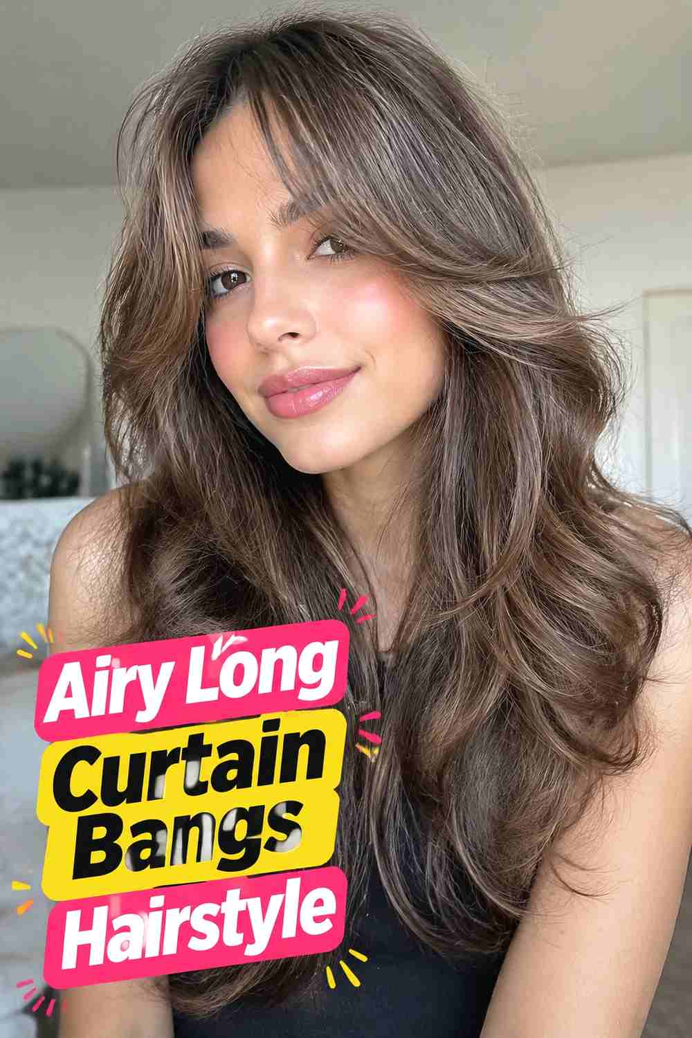 12. Airy Long Curtain Bangs Hairstyle