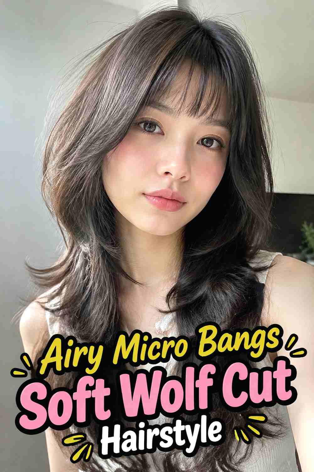 1. Airy Micro Bangs Soft Wolf Cut Hairstyle