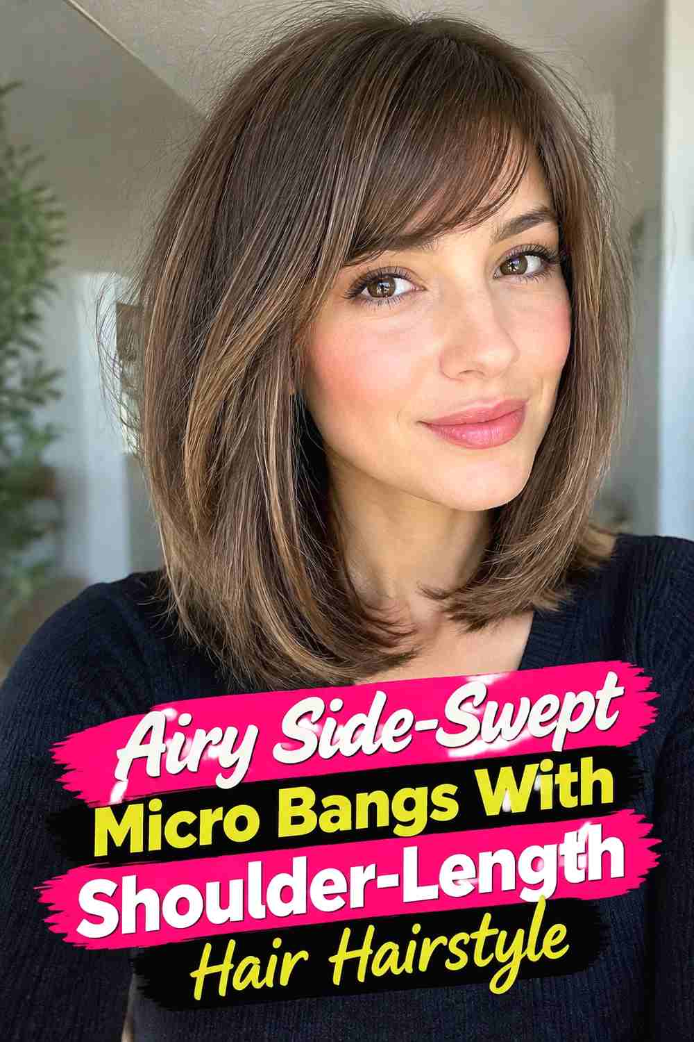 16. Airy Side Swept Micro Bangs With Shoulder Length Hair Hairstyle