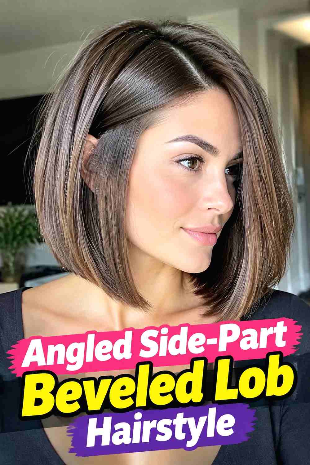 13. Angled Side Part Beveled Lob Hairstyle