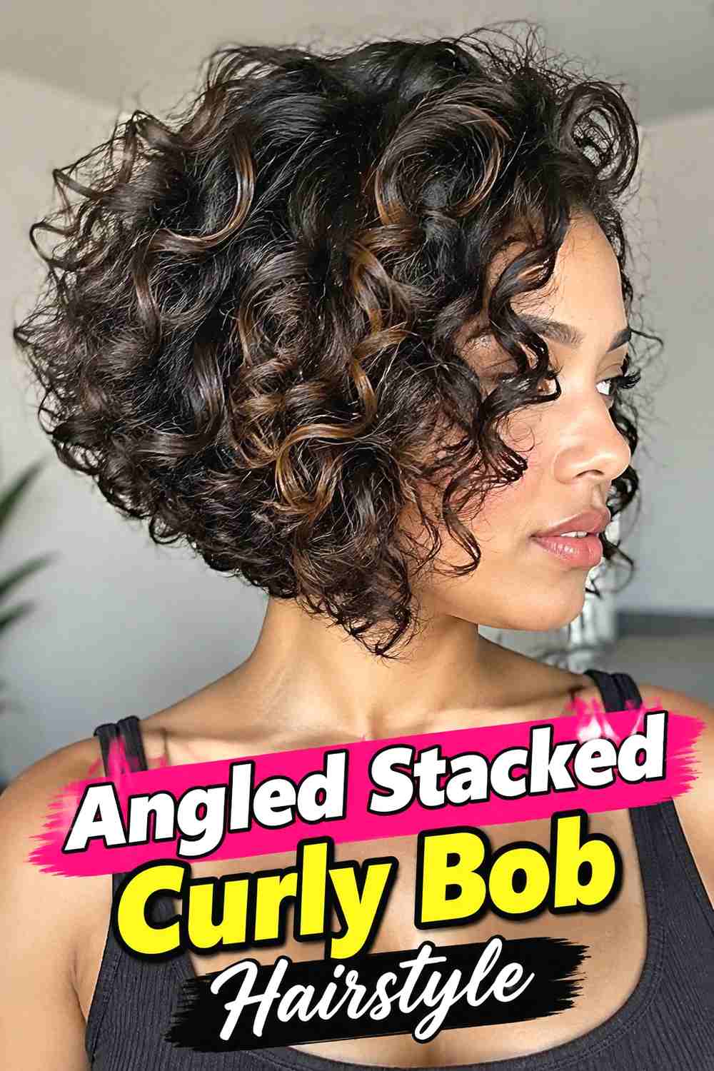 10. Angled Stacked Curly Bob Hairstyle