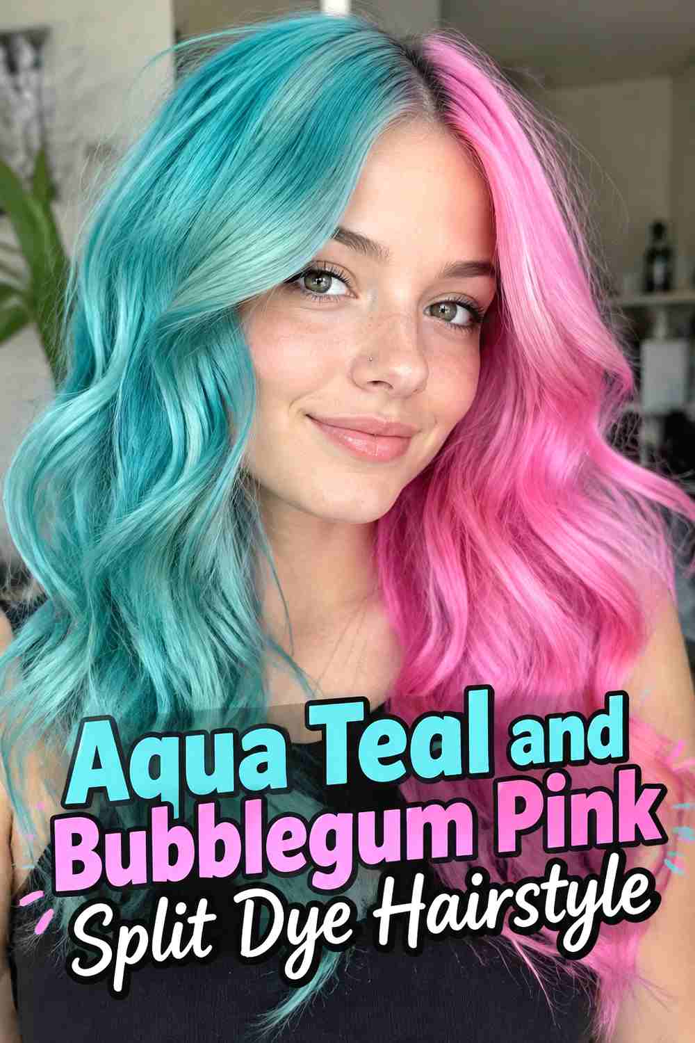 4. Aqua Teal And Bubblegum Pink Split Dye Hairstyle