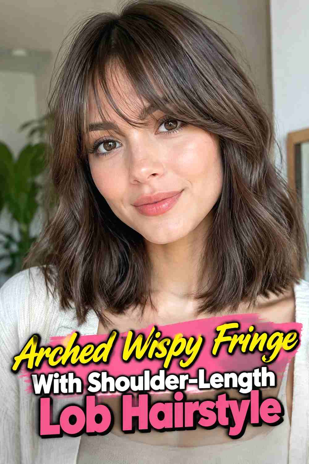 2. Arched Wispy Fringe With Shoulder Length Lob Hairstyle