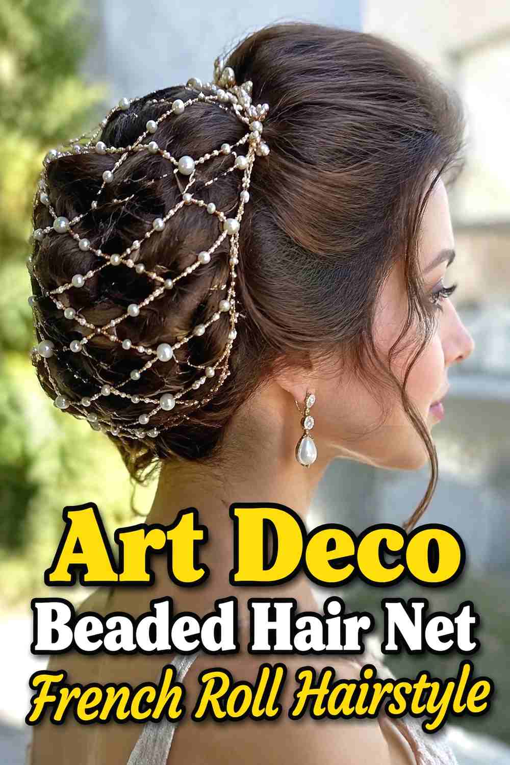 7. Art Deco Beaded Hair Net French Roll Hairstyle