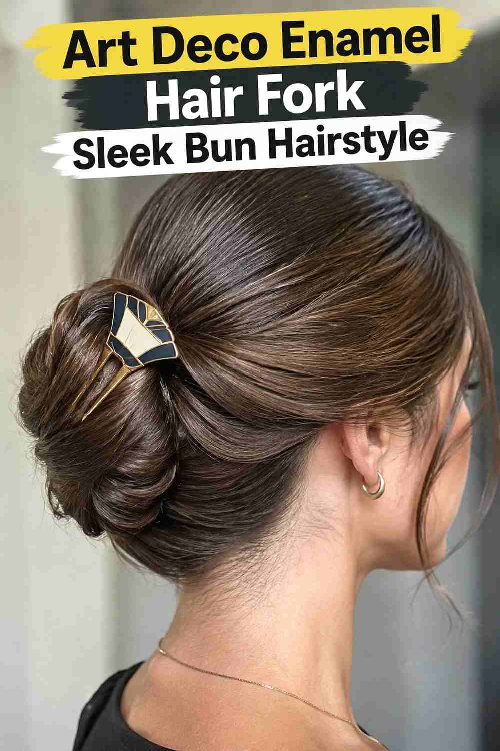 4. Art Deco Enamel Hair Fork Sleek Bun Hairstyle