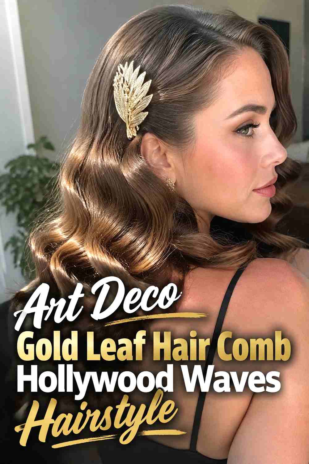 2. Art Deco Gold Leaf Hair Comb Hollywood Waves Hairstyle