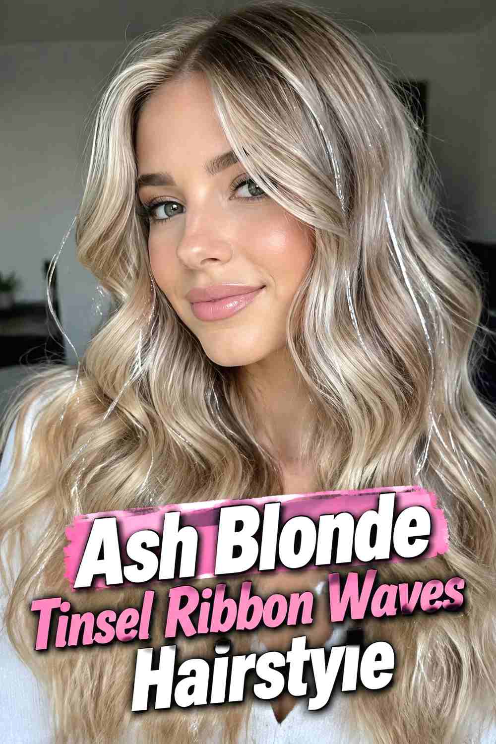 16. Ash Blonde Tinsel Ribbon Waves Hairstyle