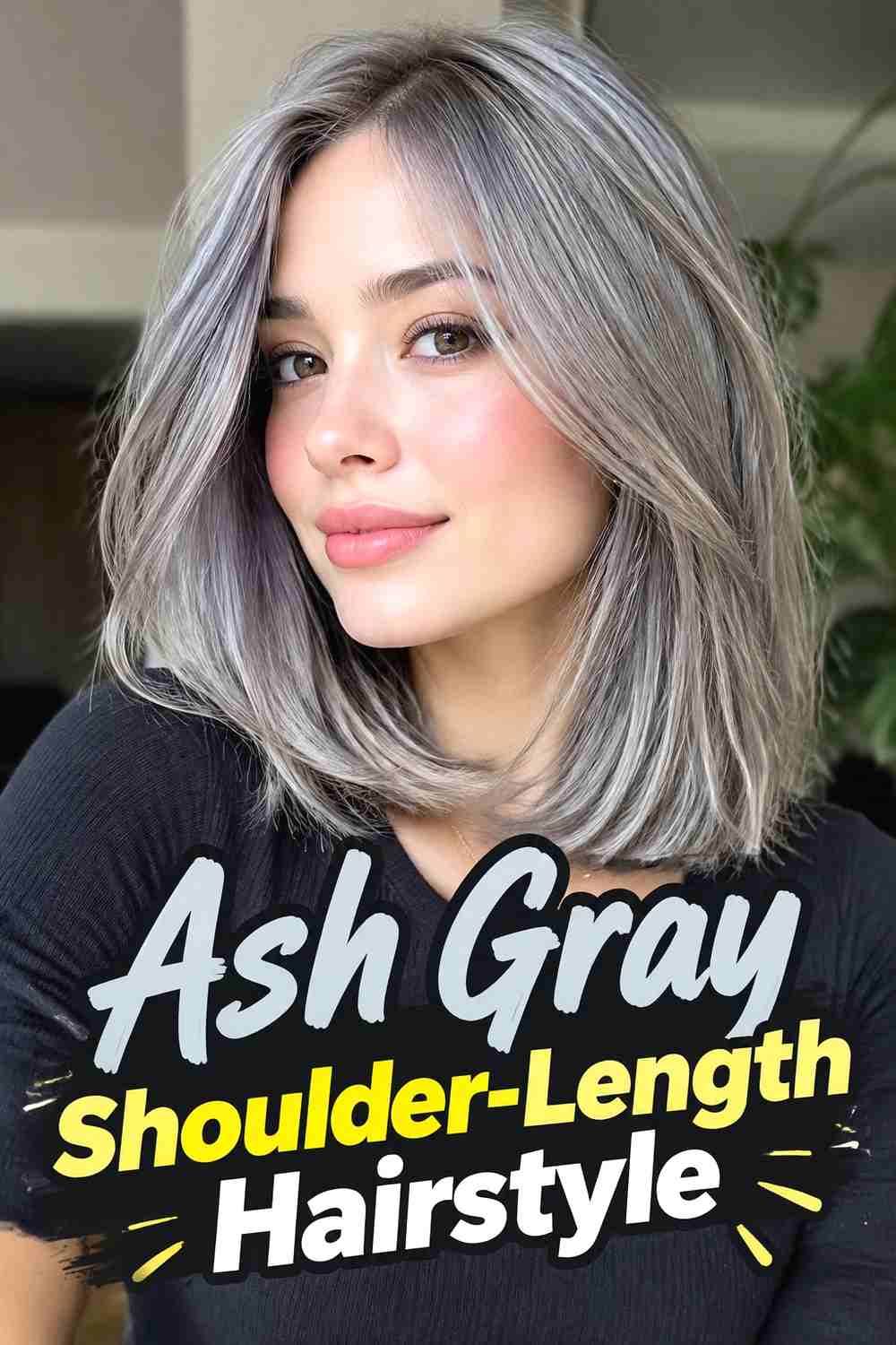 5. Ash Gray Shoulder Length Hairstyle