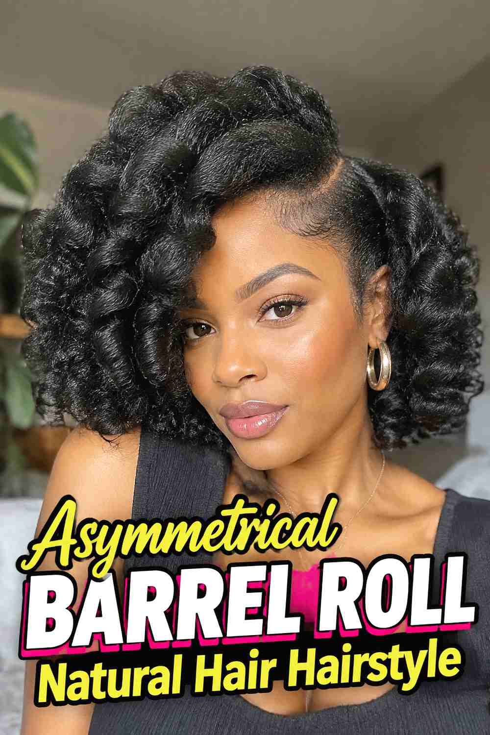 10. Asymmetrical Barrel Roll Natural Hair Hairstyle