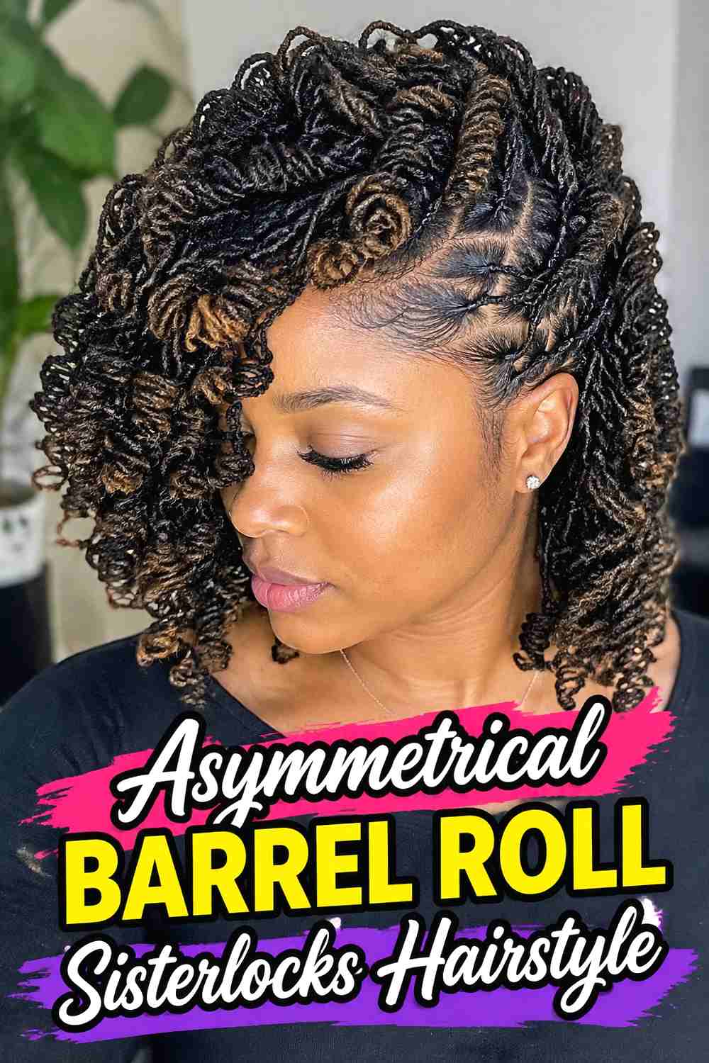 11. Asymmetrical Barrel Roll Sisterlocks Hairstyle