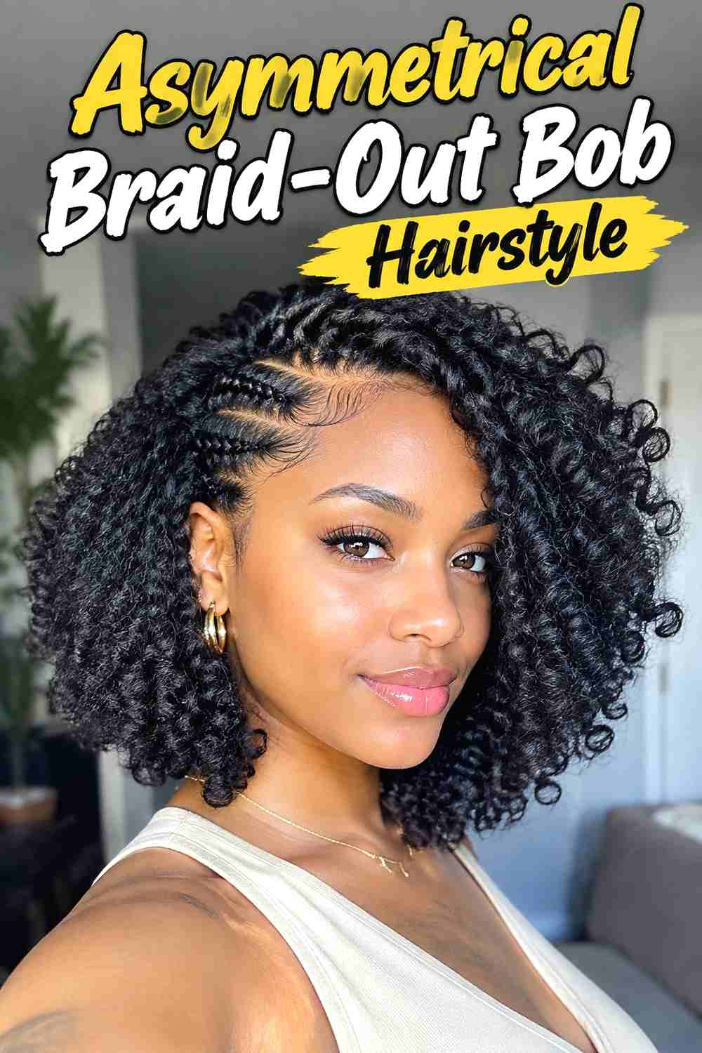 15. Asymmetrical Braid Out Bob Hairstyle