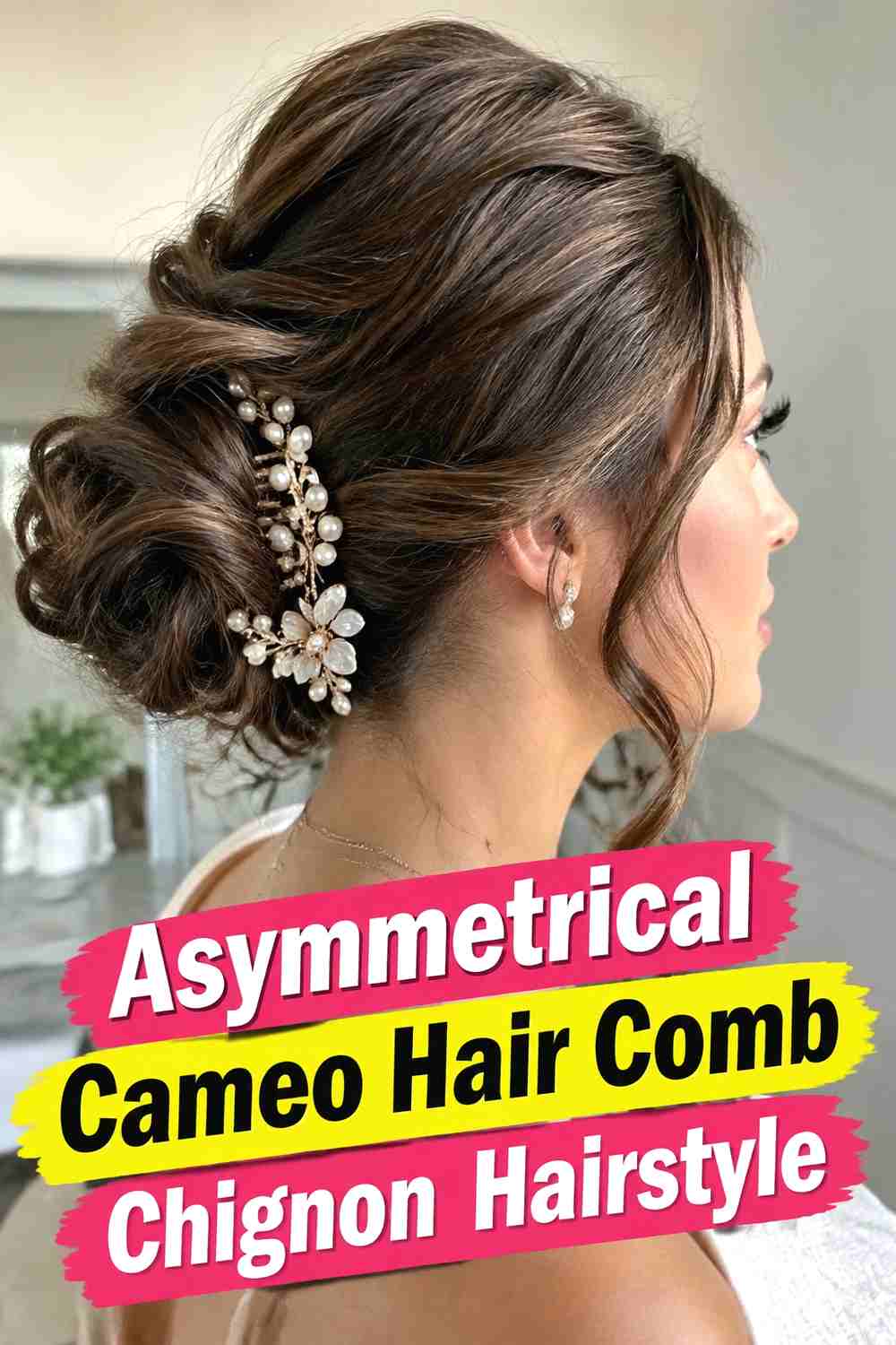 11. Asymmetrical Cameo Hair Comb Chignon Hairstyle