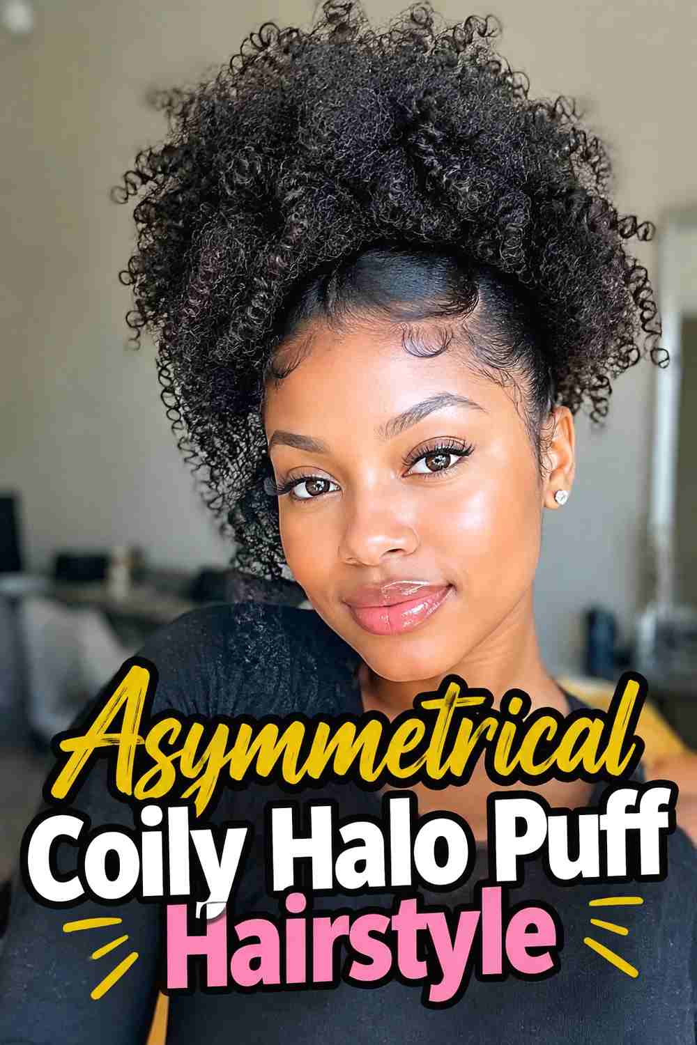 7. Asymmetrical Coily Halo Puff Hairstyle