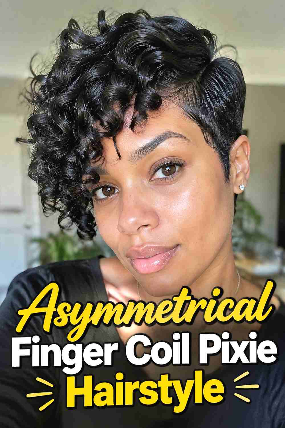 15. Asymmetrical Finger Coil Pixie Hairstyle