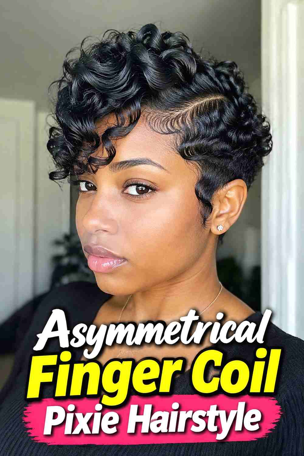 13. Asymmetrical Finger Coil Pixie Hairstyle