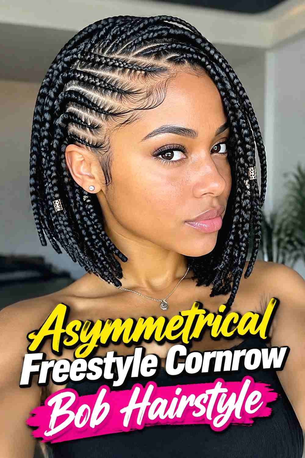 4. Asymmetrical Freestyle Cornrow Bob Hairstyle