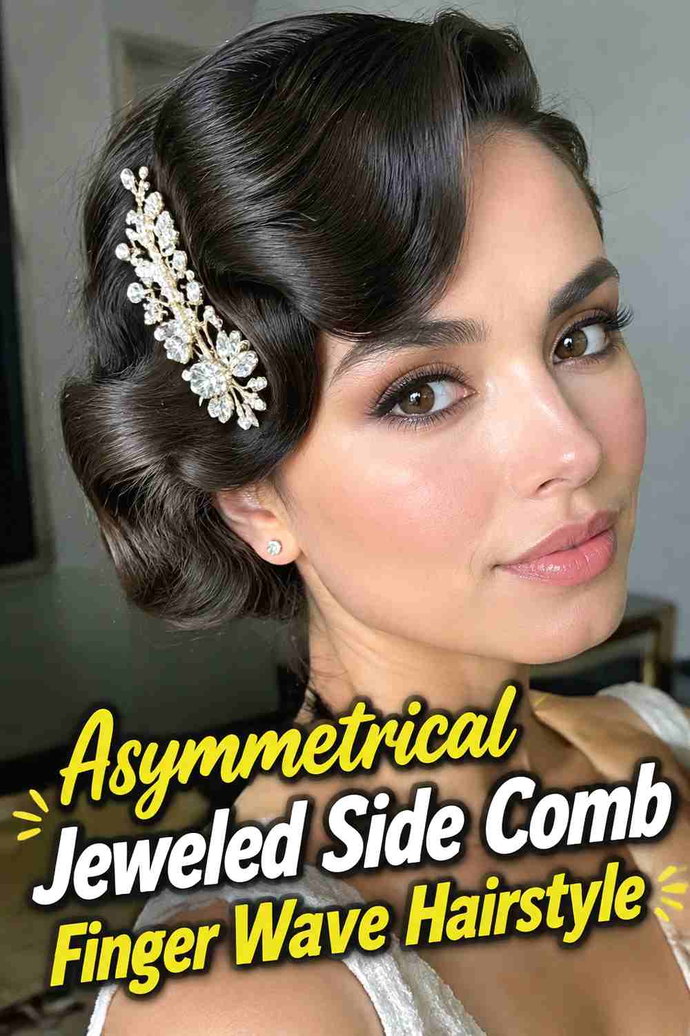13. Asymmetrical Jeweled Side Comb Finger Wave Hairstyle